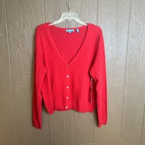 NWT Draper James RSVP Red Button Front Cardigan Sz XL Bubble Knit V Neck Holiday